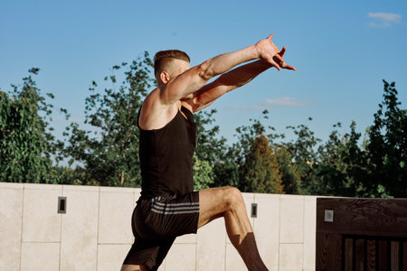 male athlete exercise outdoor fitness motivation muscleの写真素材