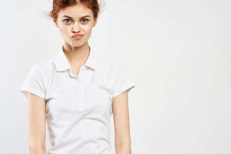 women in white shirt glasses posing color backgroundの写真素材