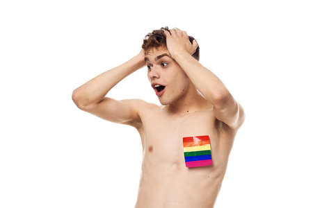 man with lgbt flag transgender community discriminationの写真素材