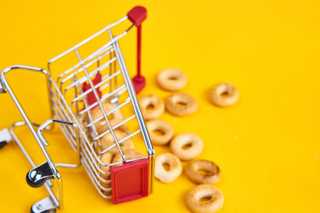 grocery cart in supermarket shopping isolated background