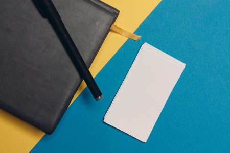 black Notepad business cards Coffee Space office businessの写真素材