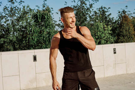 male athlete exercise outdoor fitness motivation muscleの写真素材