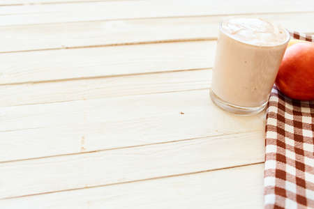 fresh fruit cocktail breakfast dessert organic wood backgroundの写真素材