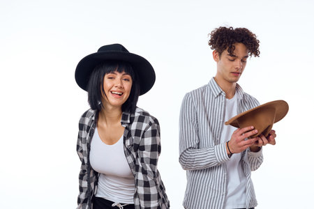 young couple modern clothes posing fun friendship