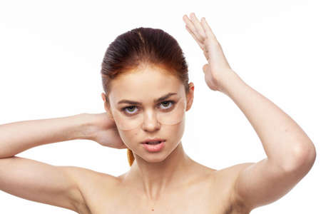 woman with clean skin collagen facial health care close-upの写真素材