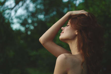 Woman tourist mountains travel landscape nature vacationの写真素材