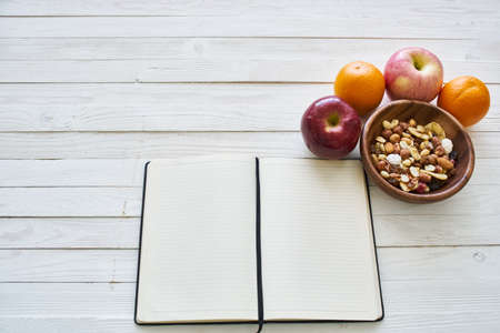 fruit cereals proper nutrition notepad breakfast diet top viewの写真素材