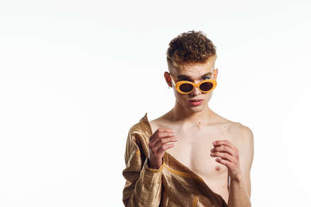 guy with female makeup posing transgender lgbt communityの写真素材