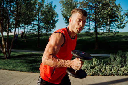 man in the park outdoors exercise workout motivationの写真素材