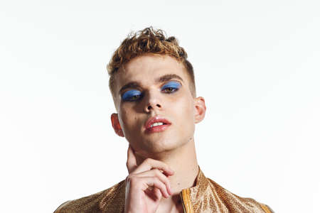 male transgender female makeup fashion posing studioの写真素材