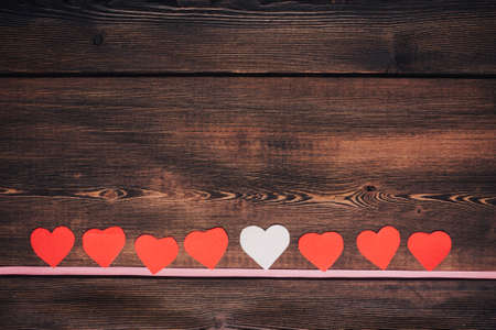 wooden background paper hearts creative decoration objectの写真素材