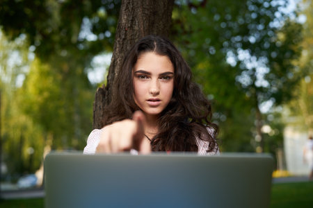 woman outdoors work internet online business technologyの写真素材
