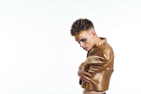 man with female makeup transgender posing fashion  communityの写真素材