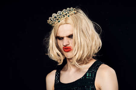 man in womens wig crossdresser makeup lgbt communityの写真素材