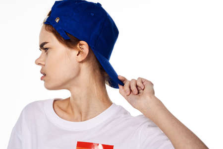 woman wearing white t-shirt lgbt flag inventor communityの写真素材