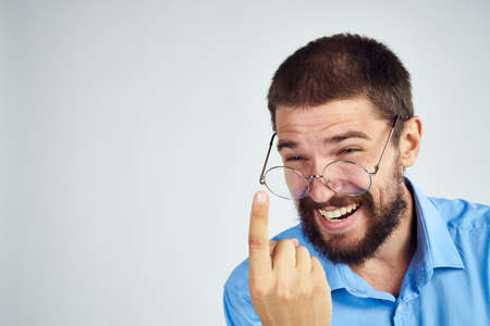 emotional male manager and no shirt hands professional lifestyleの写真素材