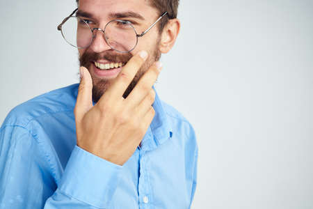 emotional male manager and no shirt hands professional lifestyleの写真素材