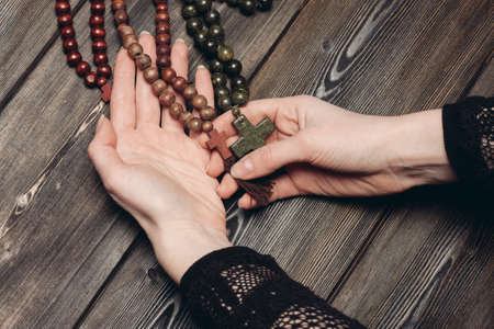 Orthodox cross with beads clear religion catholicismの写真素材