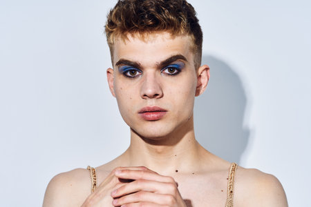 male transgender female makeup fashion posing studio