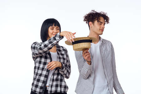 young couple modern clothes posing fun friendshipの写真素材