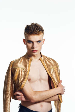 man with female makeup transgender posing fashion lgbt communityの写真素材