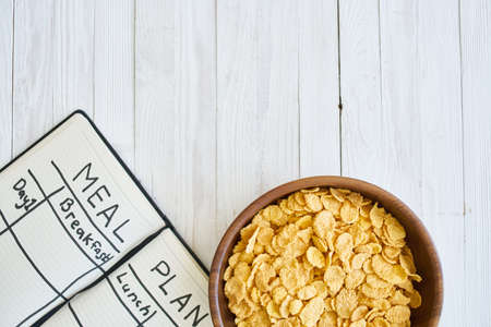 snack breakfast organic fitness health wooden tableの写真素材