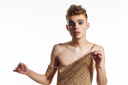 male transgender female makeup fashion posing studioの写真素材