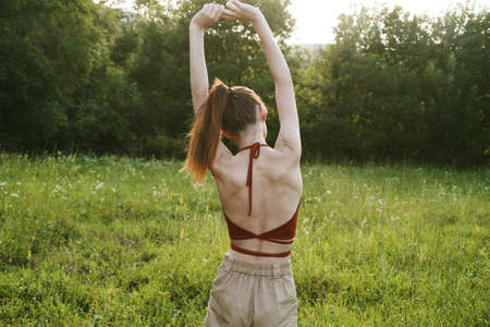 woman outdoors leisure fun summer fresh airの写真素材