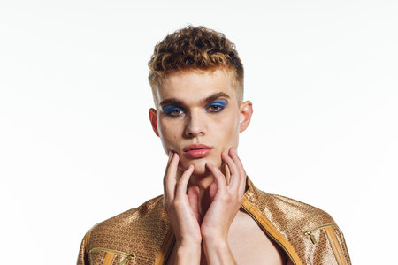 man with female makeup transgender posing fashion lgbt community
