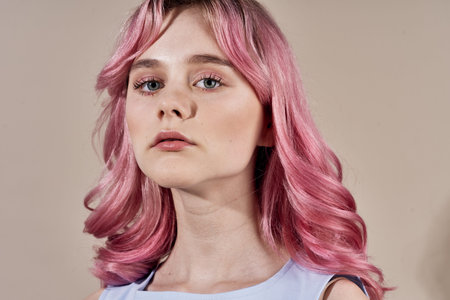 beautiful woman pink hair decoration summer style fashion