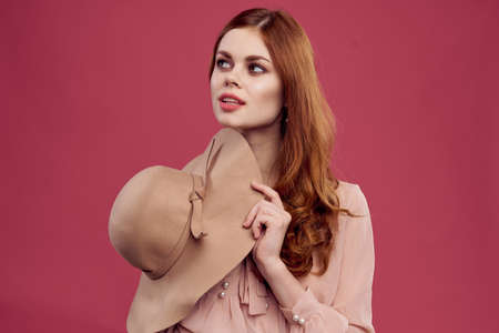 cheerful woman posing cosmetics charm isolated backgroundの写真素材