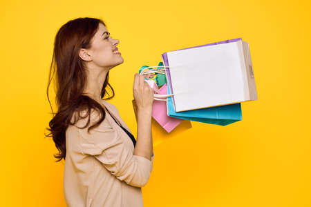 glamorous woman shopping entertainment lifestyle isolated backgroundの写真素材