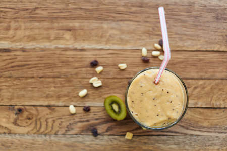 fruit cocktails vitamins detox organica Fresh wooden backgroundの写真素材