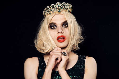 man in womens wig crossdresser makeup lgbt communityの写真素材