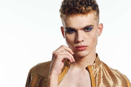 male transgender female makeup fashion posing studioの写真素材