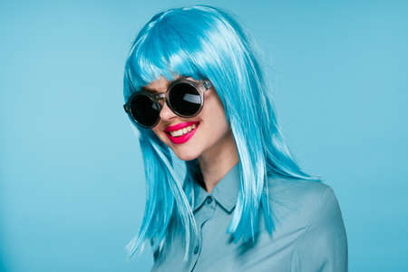 glamorous woman purple palette sunglasses fun fashionの写真素材