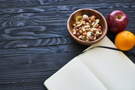 breakfast cereals organic healthy food wooden backgroundの写真素材