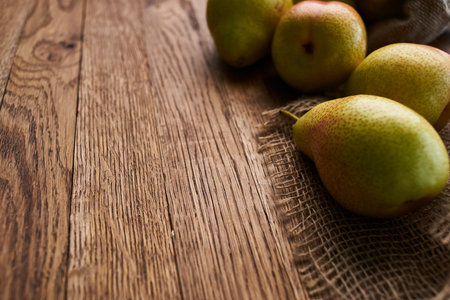 pears on wooden table agriculture vitamins close-upの写真素材