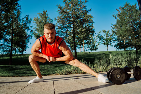 man in the park outdoors exercise workout motivationの写真素材