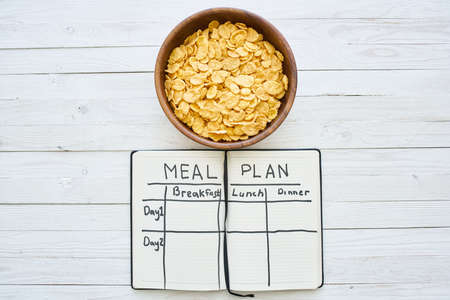 snack breakfast organic fitness health wooden tableの写真素材