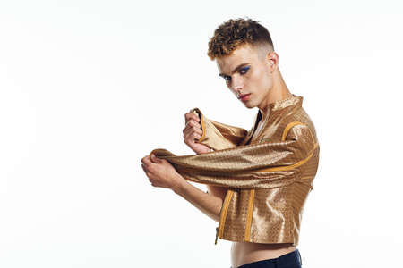 male transgender female makeup fashion posing studioの写真素材