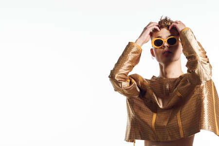 male transgender female makeup fashion posing studioの写真素材