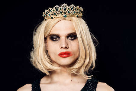 man in womens wig crossdresser makeup lgbt communityの写真素材