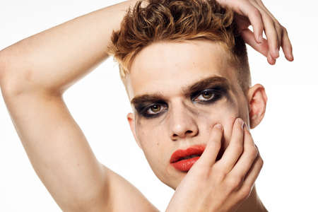 male transgender female makeup fashion posing studioの写真素材