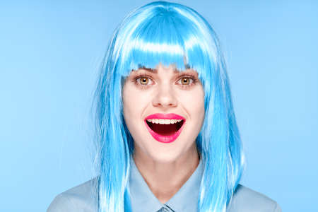 woman With purple wig red lips Glamor fashion funの写真素材