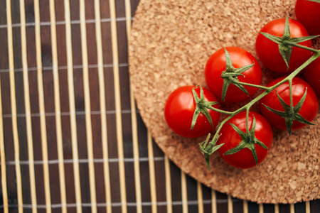 cherry tomatoes vegetables organic top view ingredients for saladの写真素材