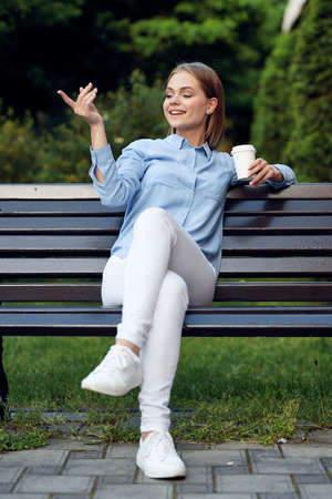 women outdoors in the park city walk leisureの写真素材