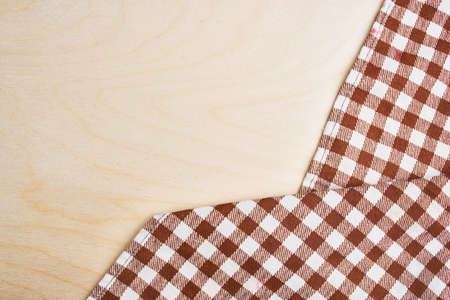 checkered tablecloth light wooden table kitchen interiorの写真素材