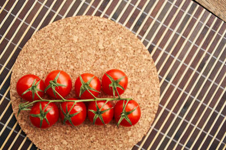 cherry tomatoes vegetables organic top view ingredients for saladの写真素材