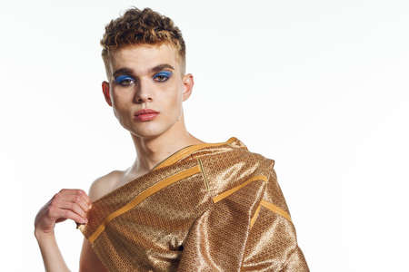 man with female makeup transgender posing fashion lgbt communityの写真素材